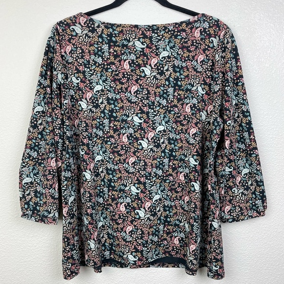 J.Jill Women's Large PETITE 3/4 Sleeve Pima Cotton Top Blouse Autumnal Floral - Picture 10 of 13